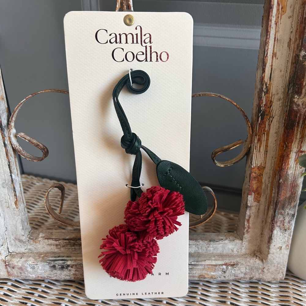 ⚡️15 Camila Coelho genuine leather cherry bag charm red tassel keychain